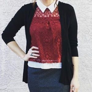 Vintage-style Red Lace Collared Blouse